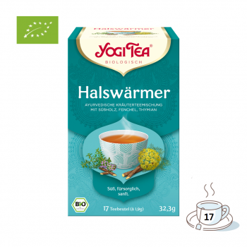 Yogi Tea Bio Halswärmer, Ayurvedische Kräuterteemischung mit Süßholz, Fenchel & Thymian, 17 Teebeutel im Kuvert